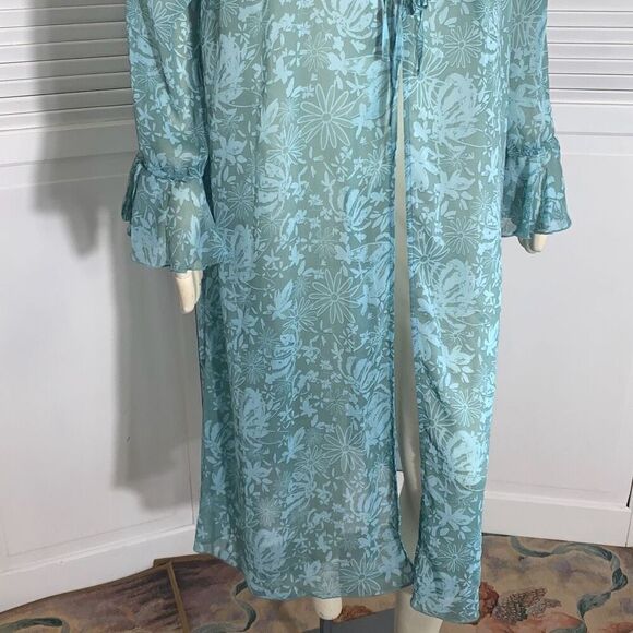 Wild Fable Women's Ruffle Duster Jacket Aqua Green Floral Size L - Picture 6 of 16